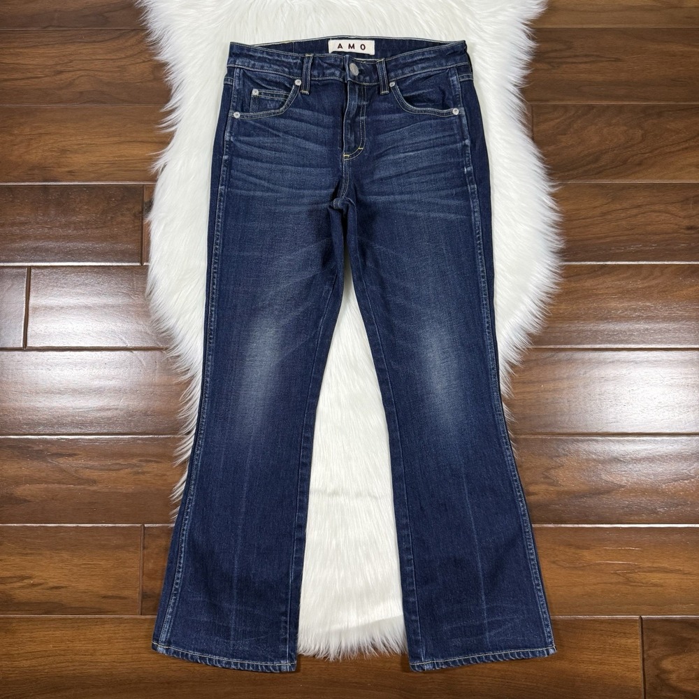 AMO Women's Size 26 True Blue‎ Jane Mid Rise Cropped Flare Denim Jeans